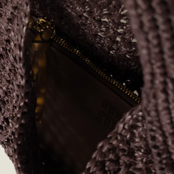 MIUMIU bags | Authentic Miu Miu bags 2025 summer new Cocoa Brown/Natural Raffia-effect woven hobo bag - Image 4