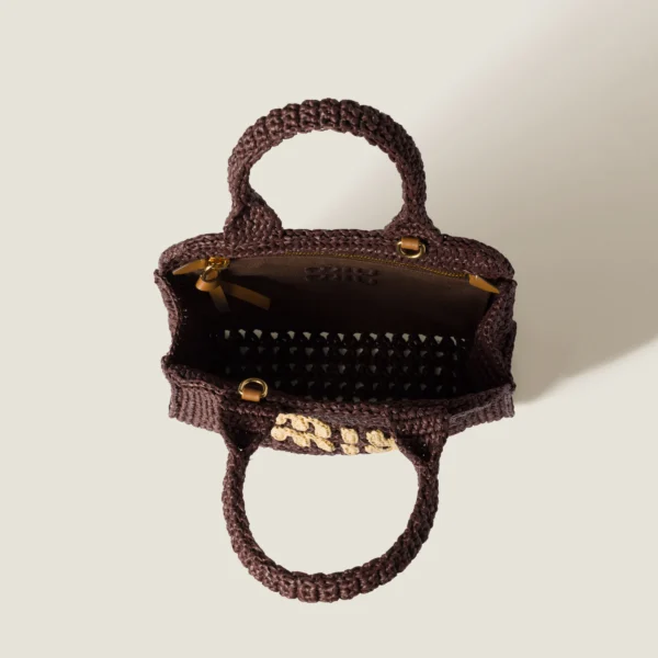 MIUMIU bags | Authentic Miu Miu bags 2025 summer new Cocoa Brown/Natural Raffia-effect woven tote bag - Image 4